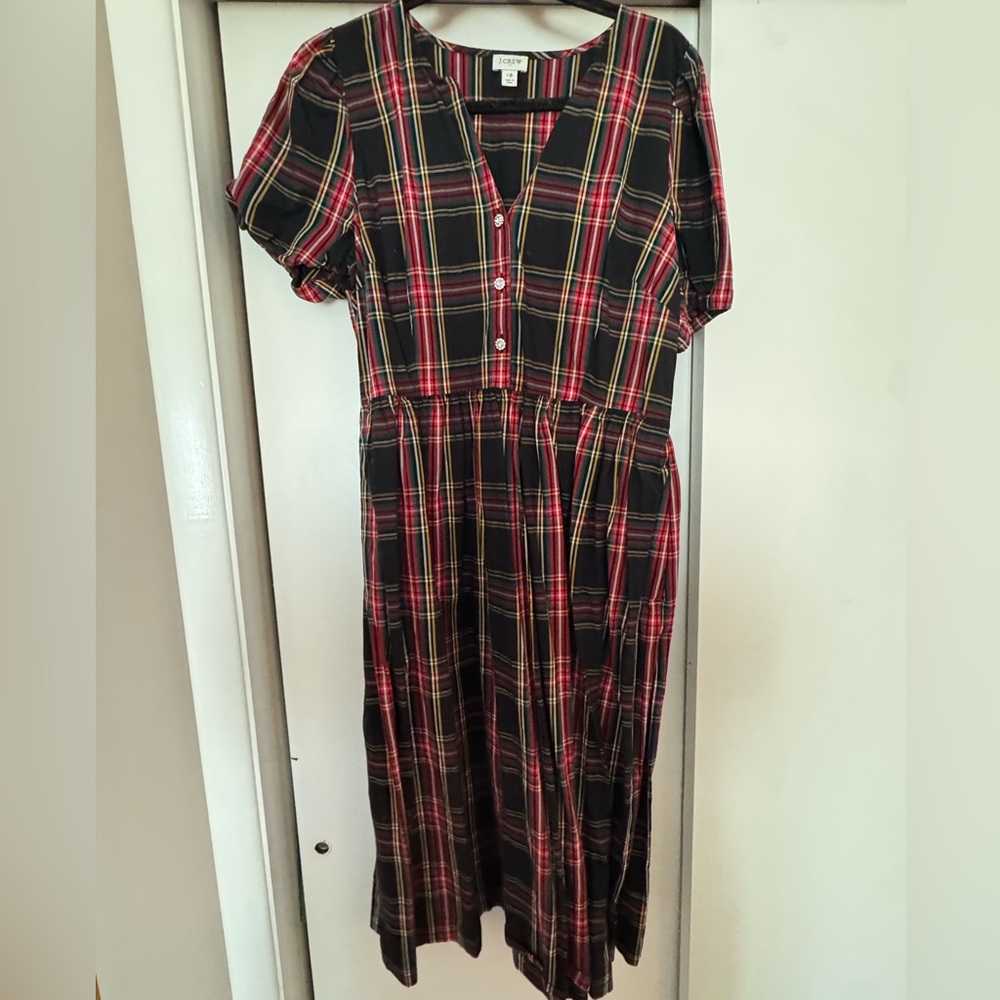 J. Crew Black Red Plaid Midi Dress
